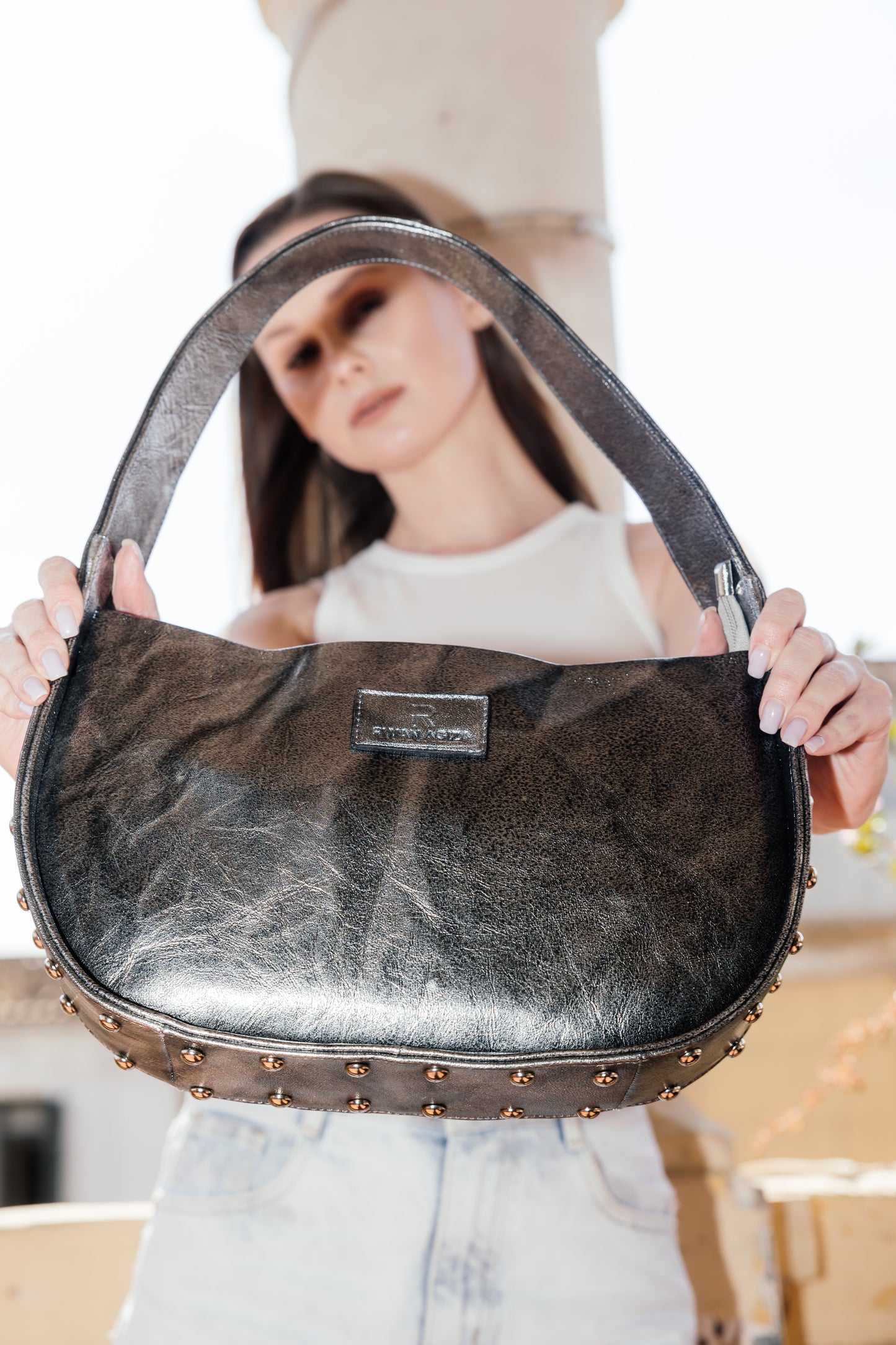 Stud stone shoulder bag