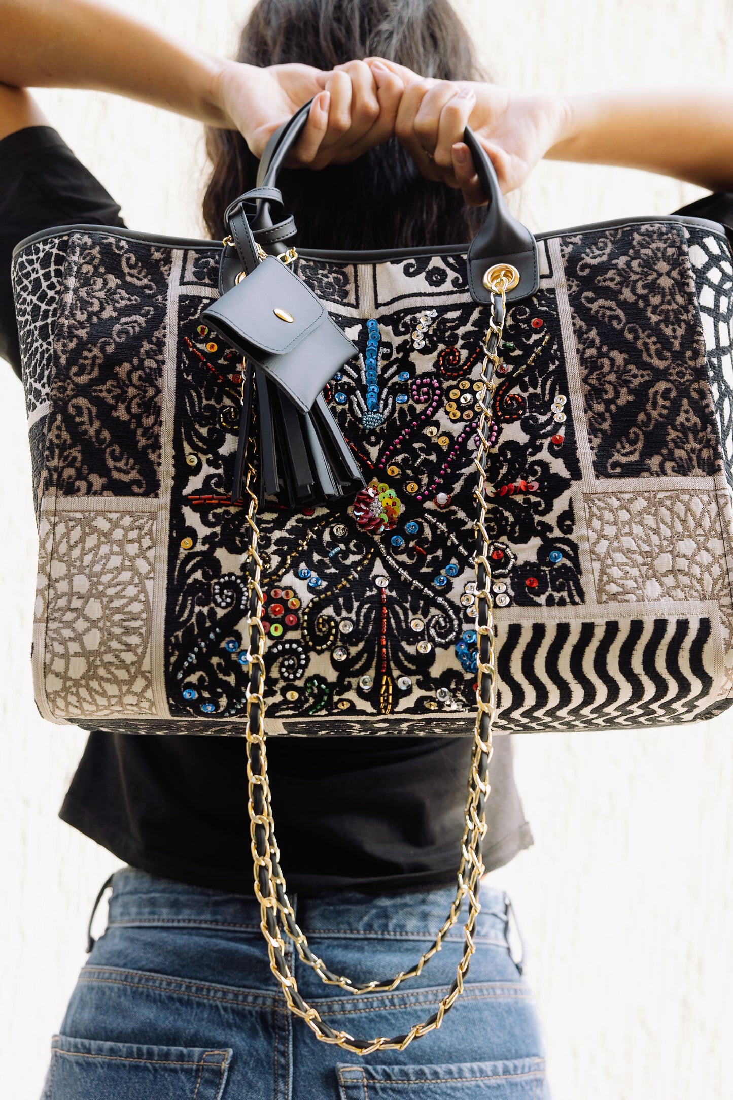 Kashan leaves chain tote bag