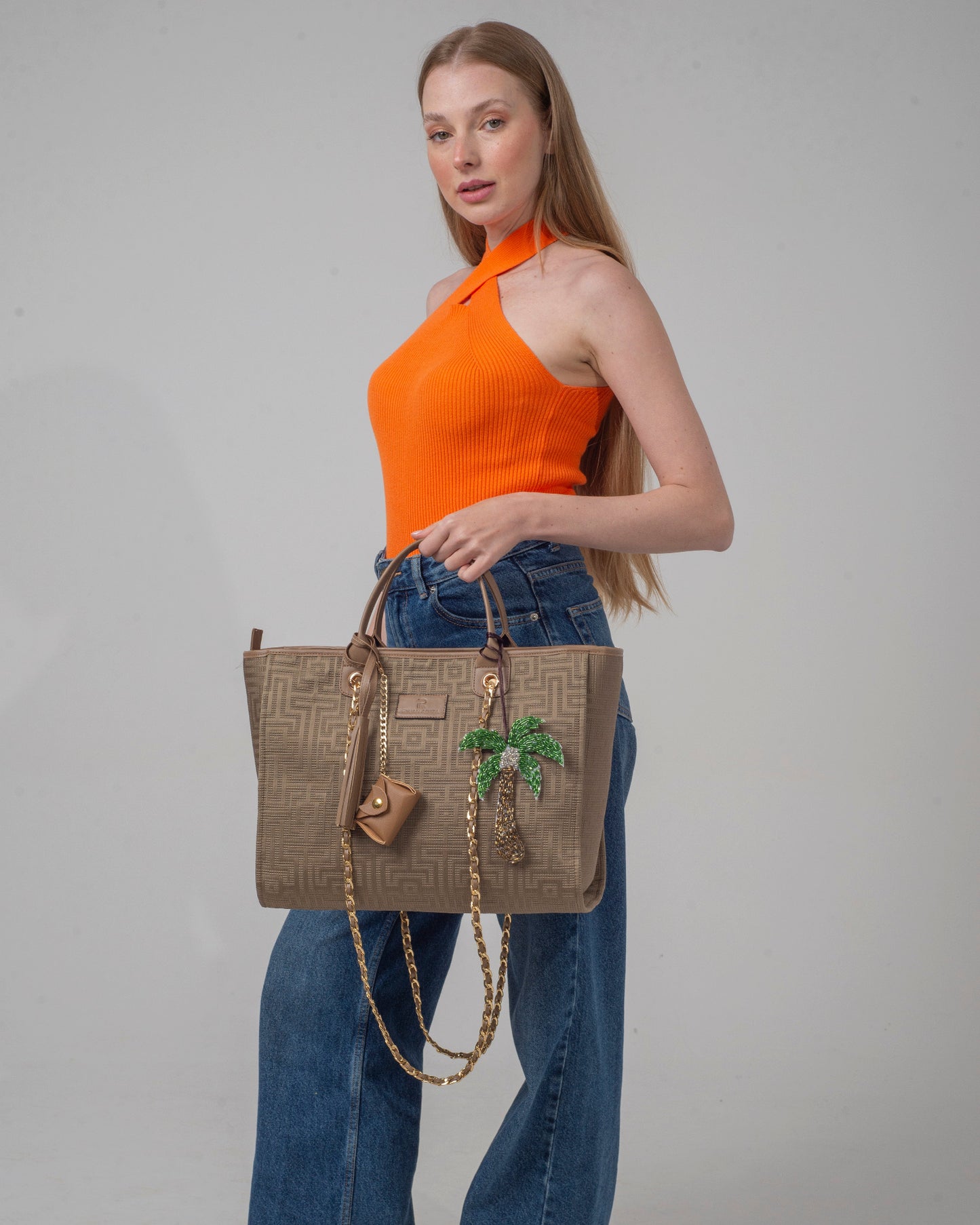 Khaki fendi tote bag