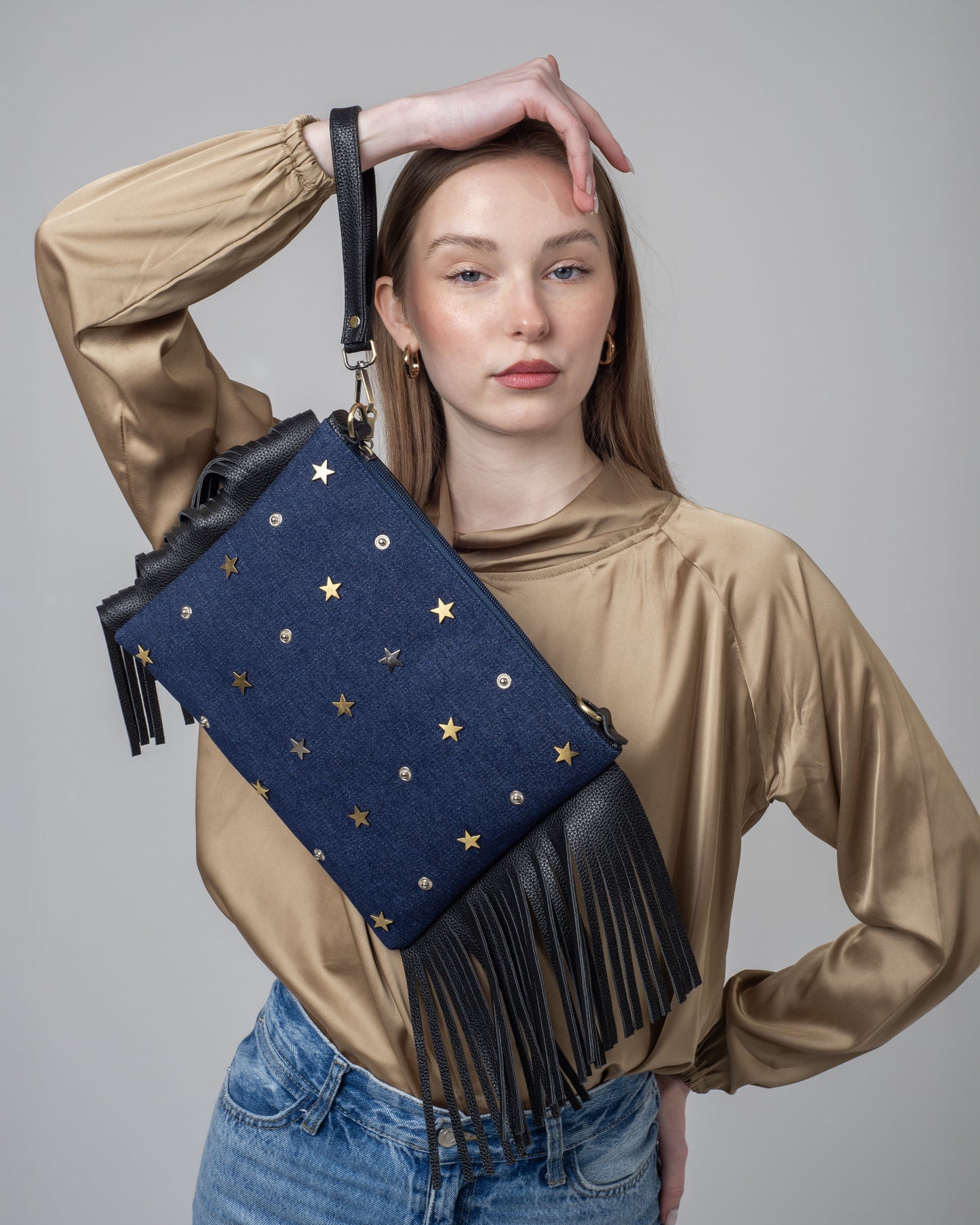 studded dark-blue stars clutch