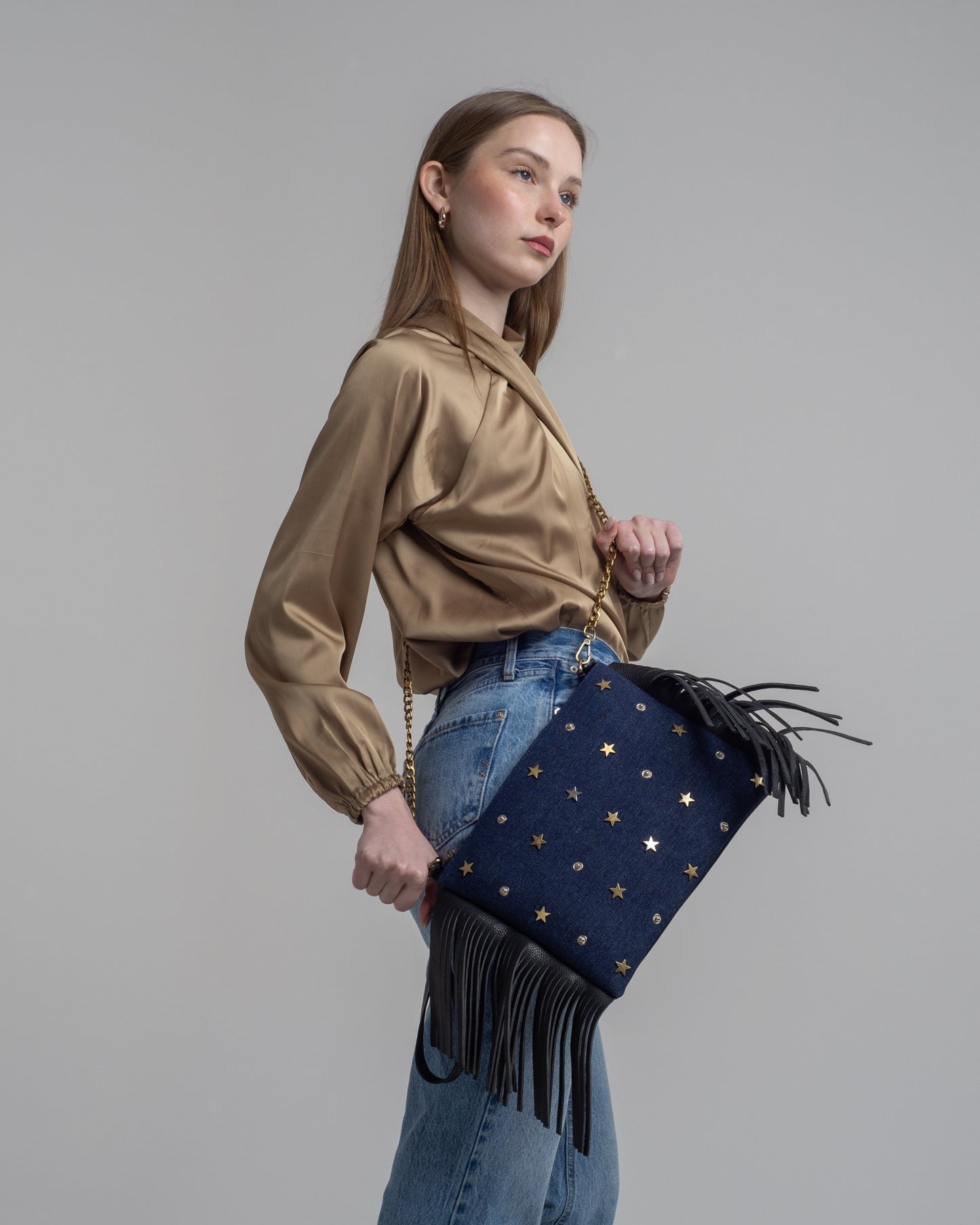 studded dark-blue stars clutch