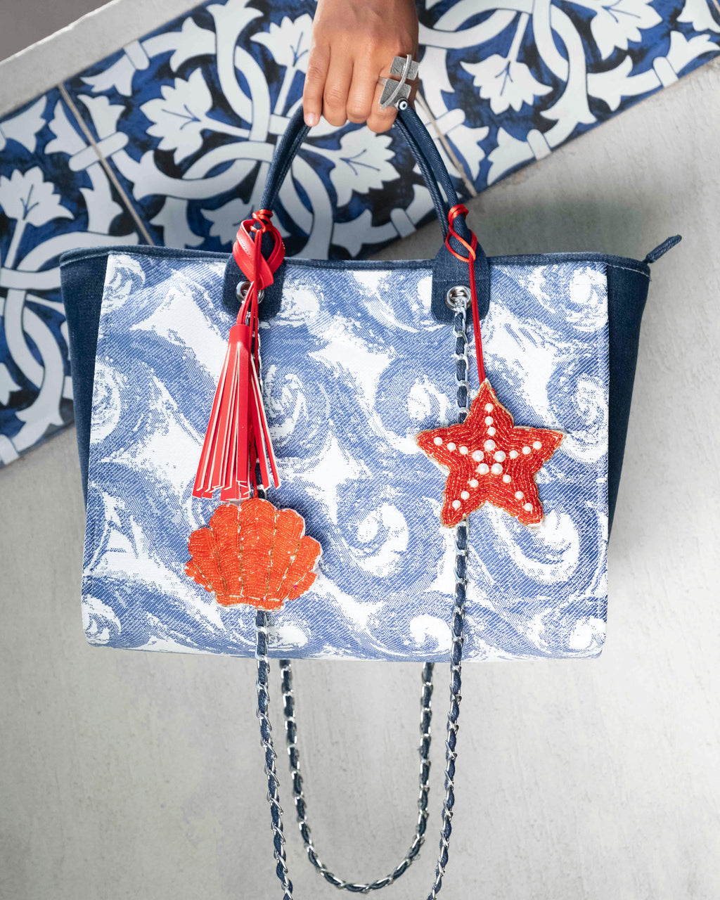 Blue weaves tote bag