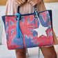 Red tropical embroidered tote bag
