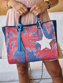 Load image into Gallery viewer, Red tropical embroidered tote bag