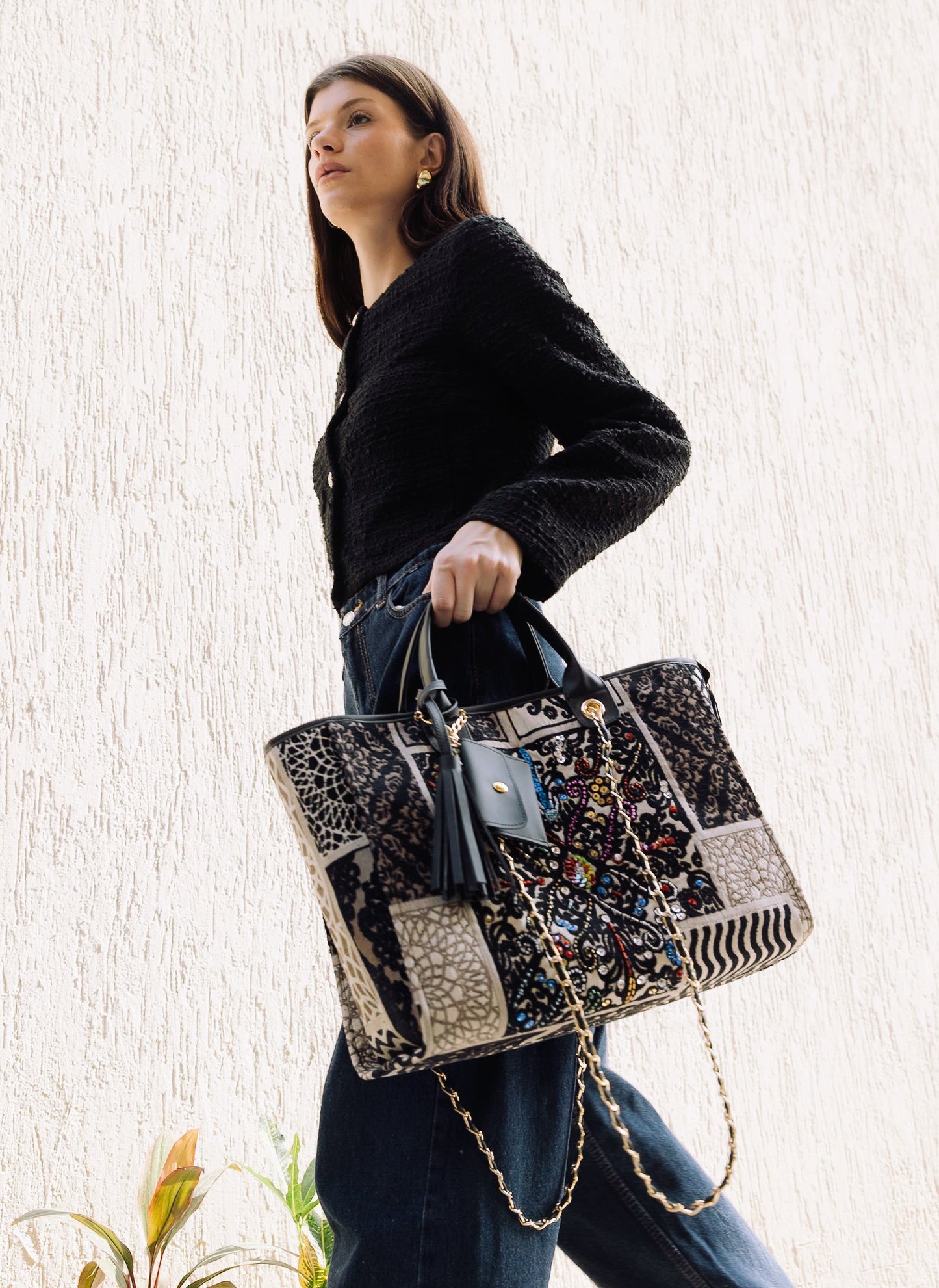 Kashan leaves chain tote bag