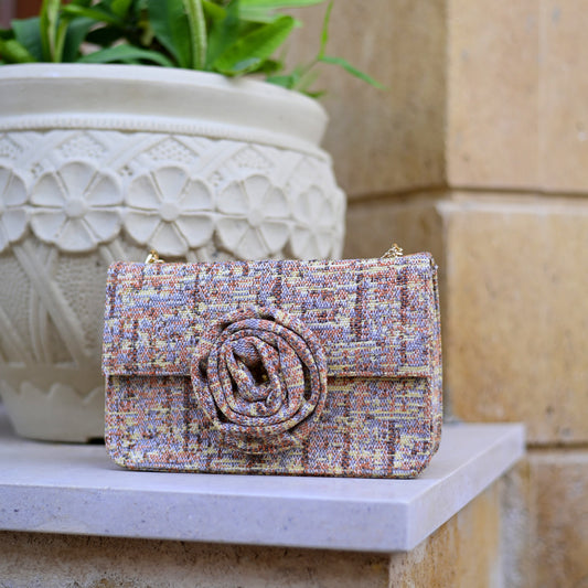 Tweed rose shoulder bag