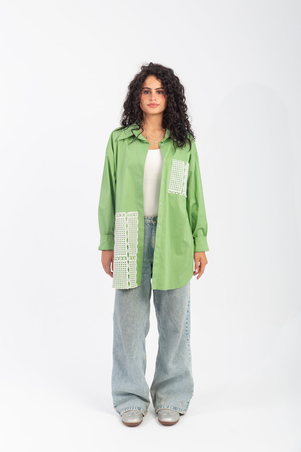 Poplin & Guipure Lace Freesize Shirt