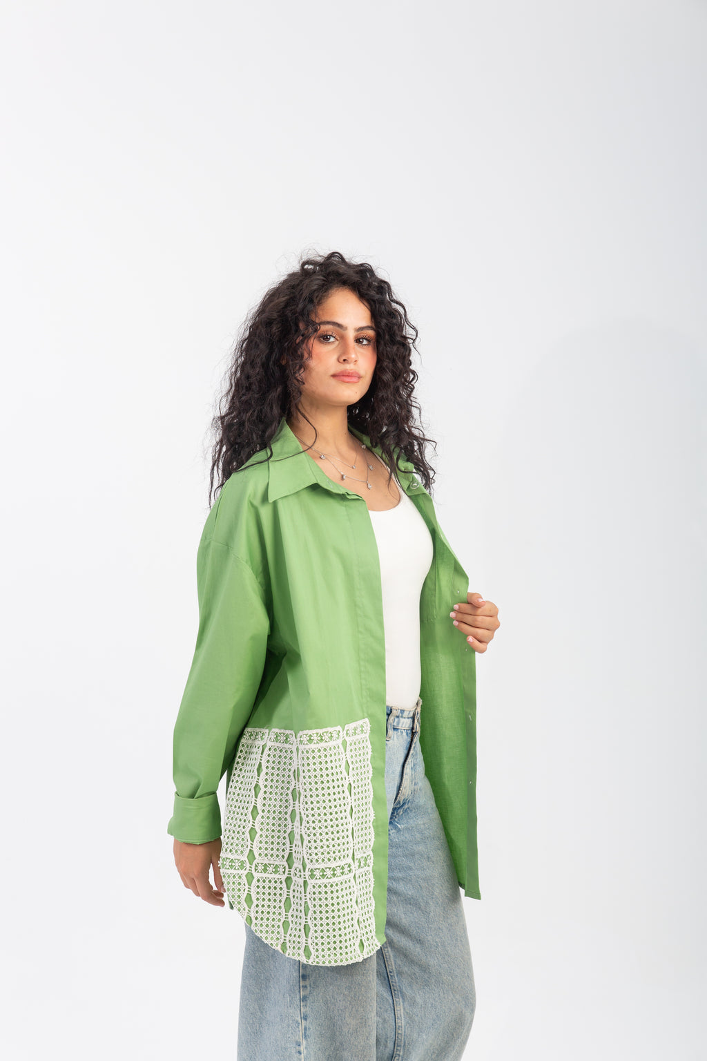 Poplin & Guipure Lace Freesize Shirt