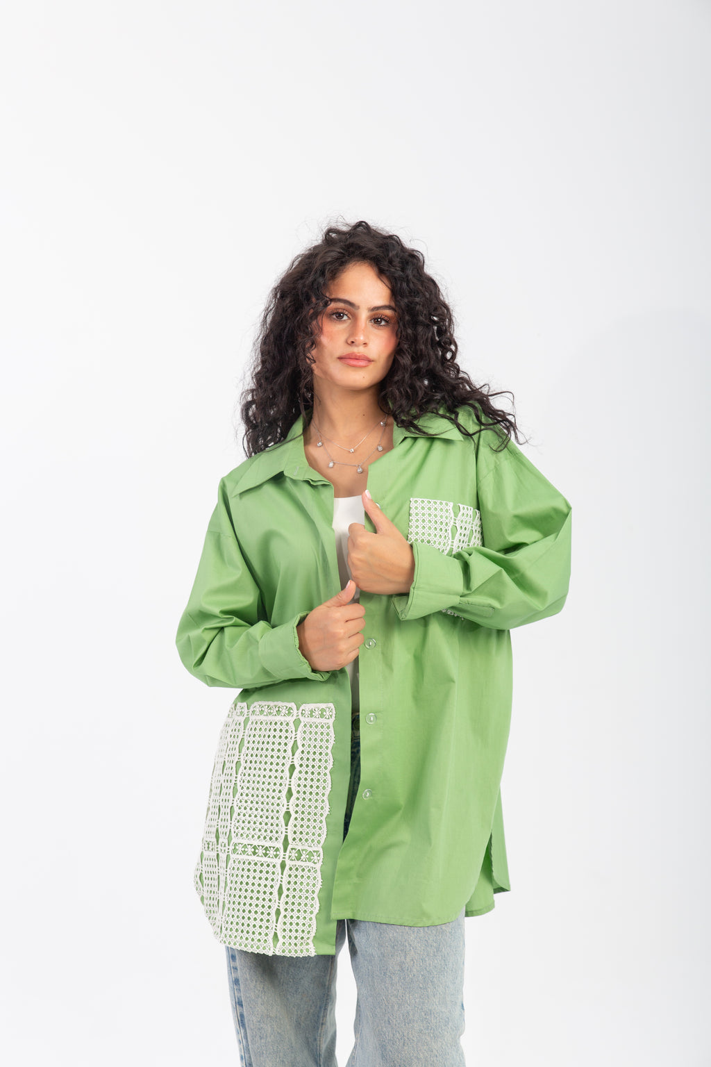 Poplin & Guipure Lace Freesize Shirt