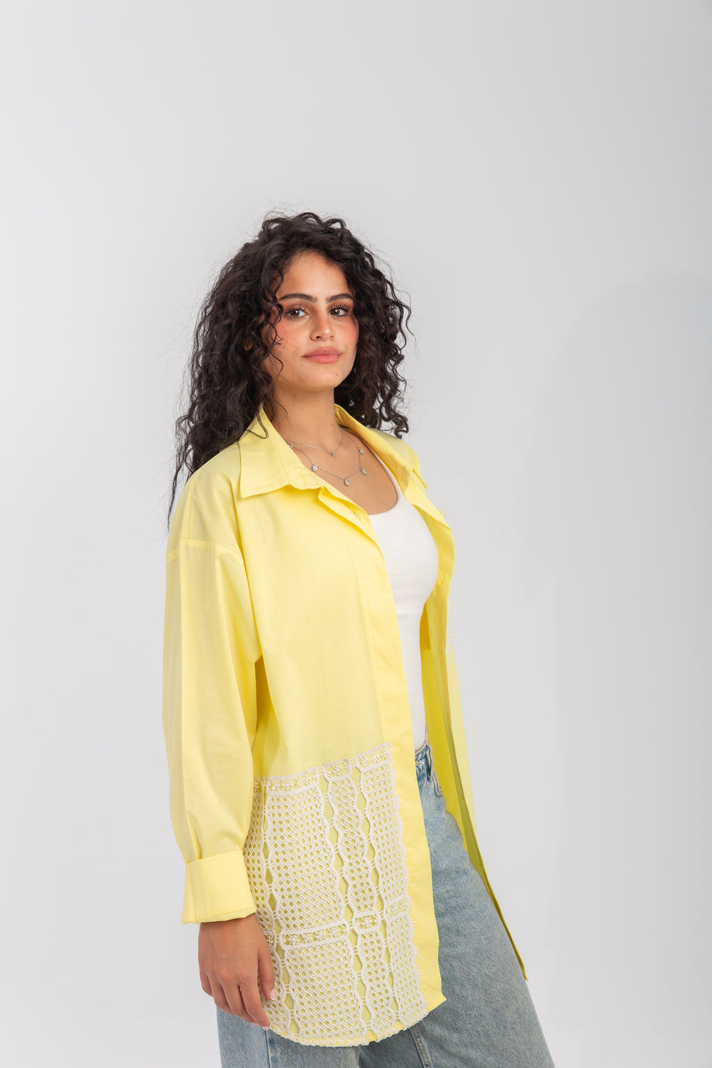 Poplin & Guipure Lace Freesize Shirt