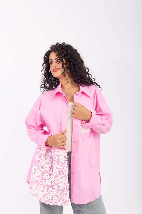 Poplin & Guipure Lace Freesize Shirt