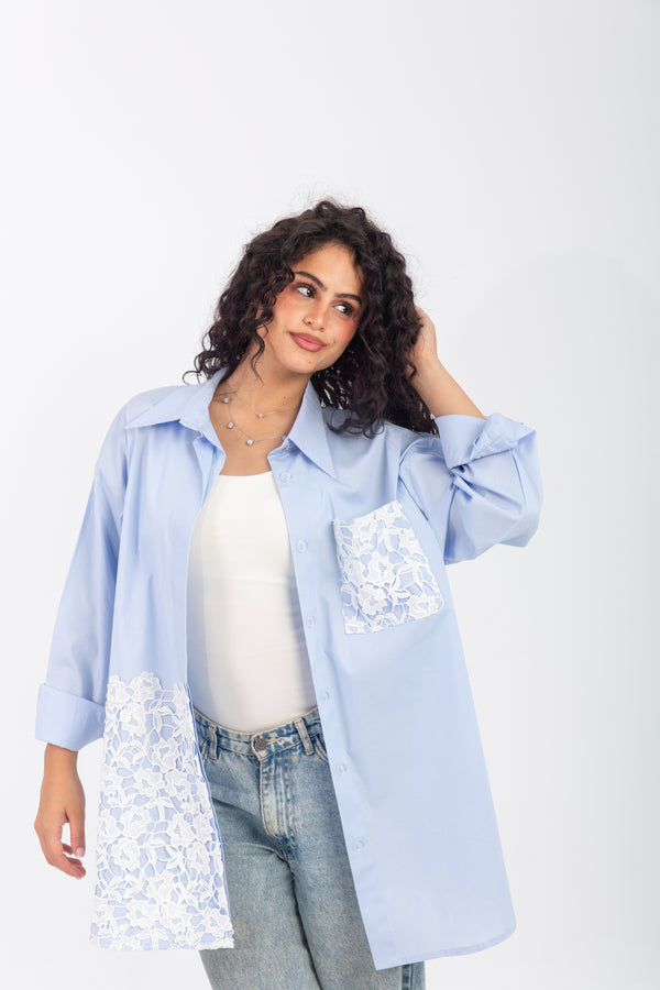 Poplin & Guipure Lace Freesize Shirt