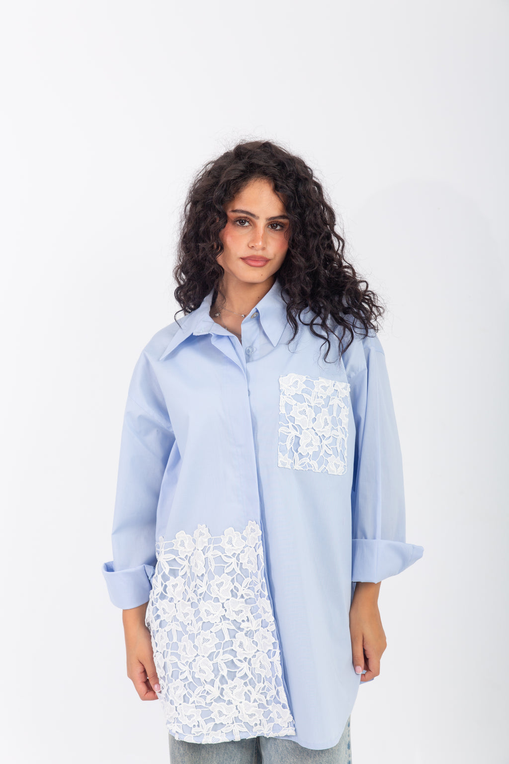 Poplin & Guipure Lace Freesize Shirt