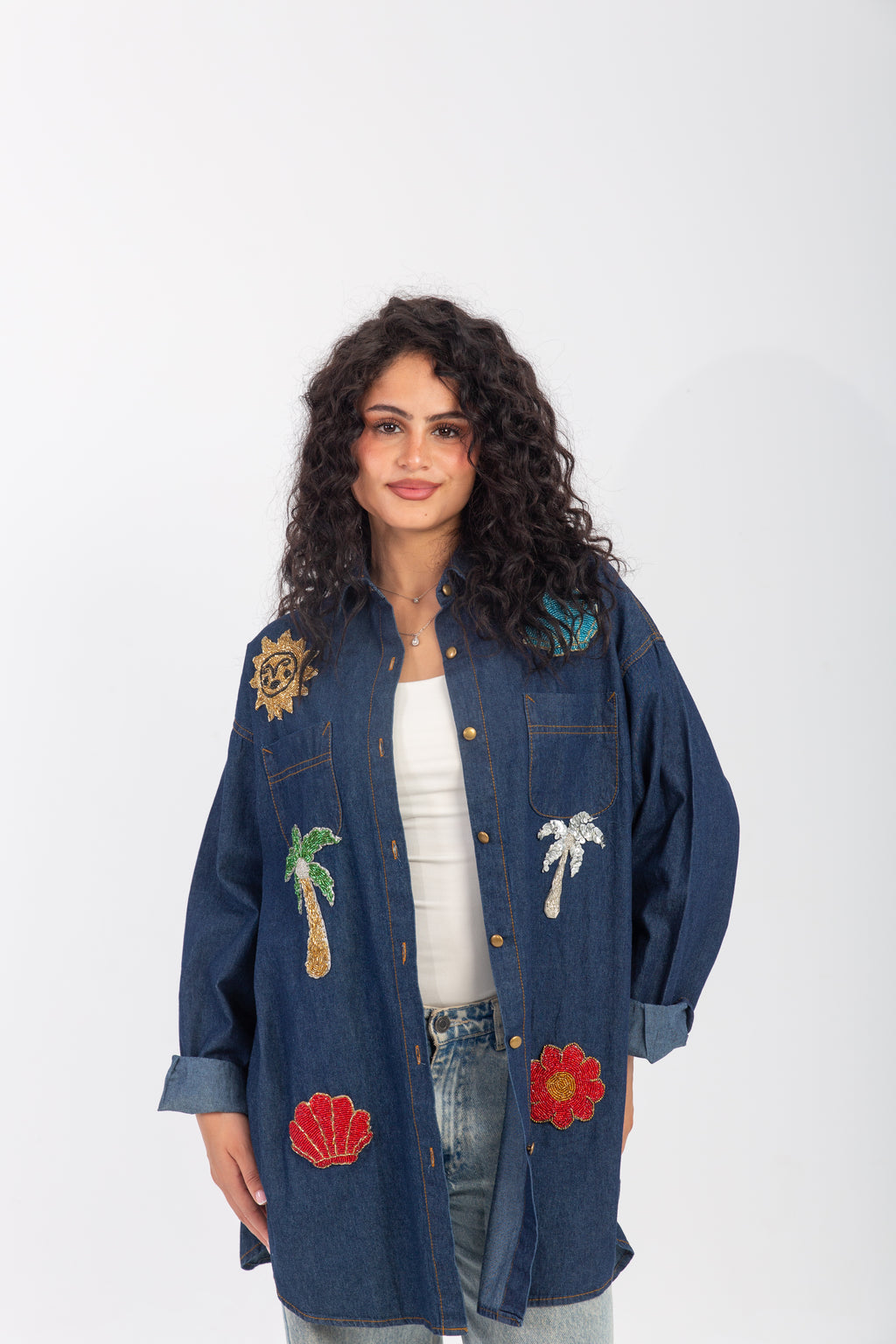 Denim Shirt with Handmade Summer Embroidery
