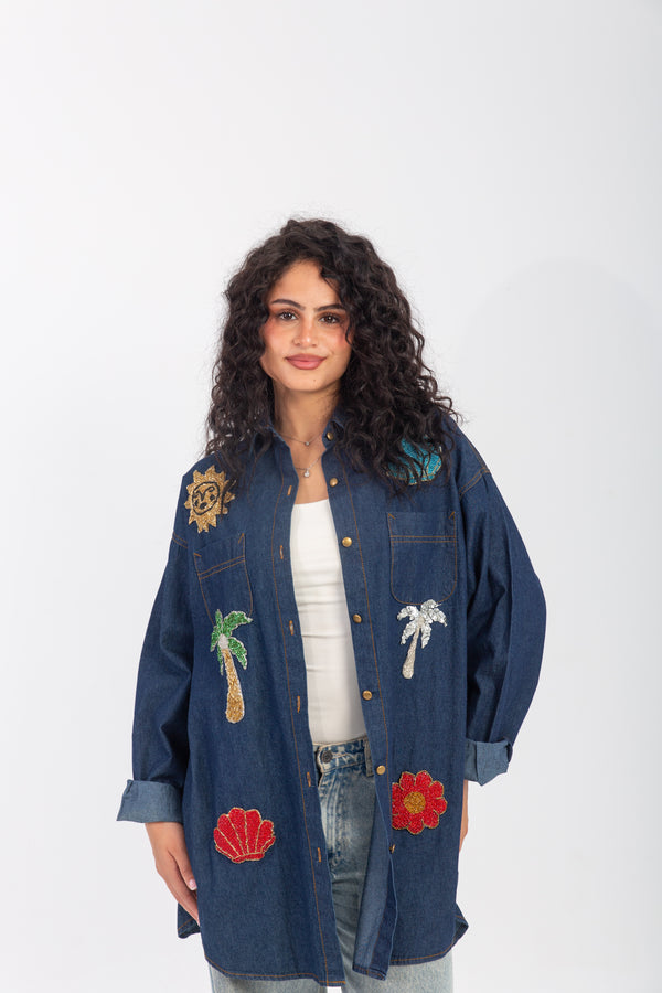 Denim Shirt with Handmade Summer Embroidery