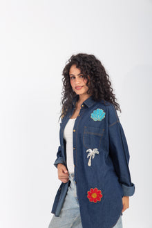 Load image into Gallery viewer, Denim Shirt with Handmade Summer Embroidery