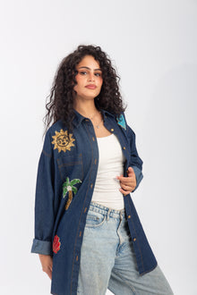 Load image into Gallery viewer, Denim Shirt with Handmade Summer Embroidery