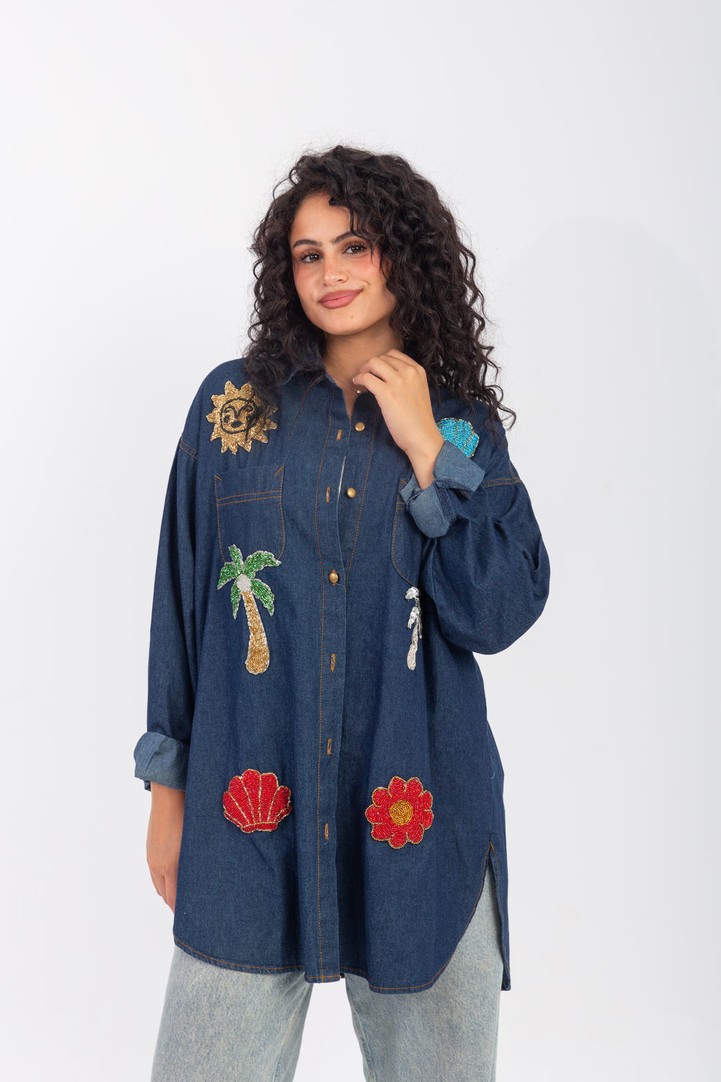 Denim Shirt with Handmade Summer Embroidery