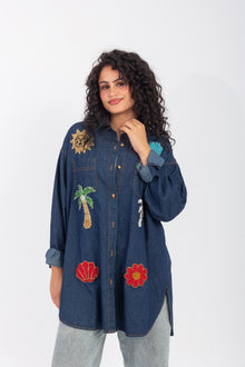 Load image into Gallery viewer, Denim Shirt with Handmade Summer Embroidery