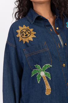 Load image into Gallery viewer, Denim Shirt with Handmade Summer Embroidery