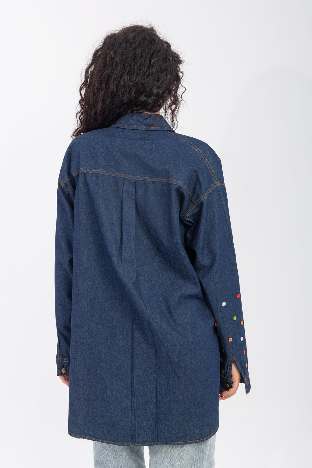 Denim Shirt with Handmade Summer buttons Embroidery