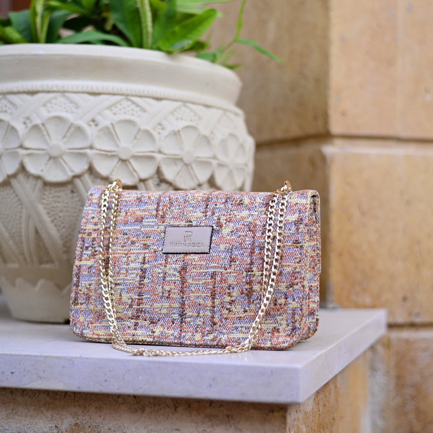 Tweed rose shoulder bag