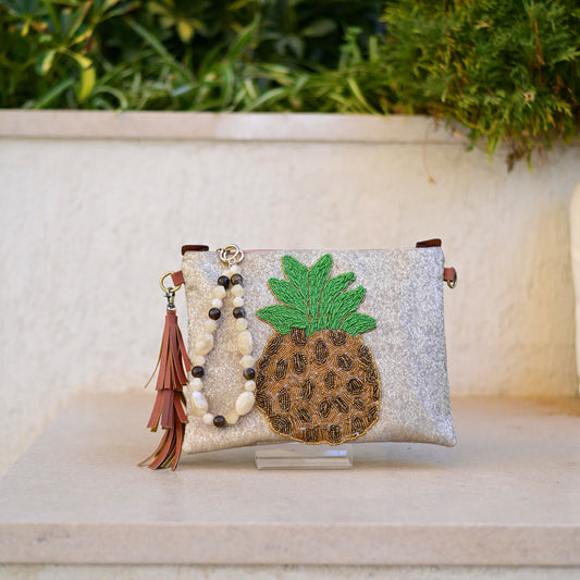 Pineapple embroidered clutch