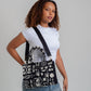 Black X white African mini tote