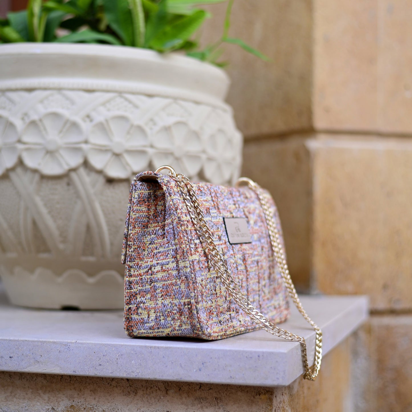 Tweed rose shoulder bag