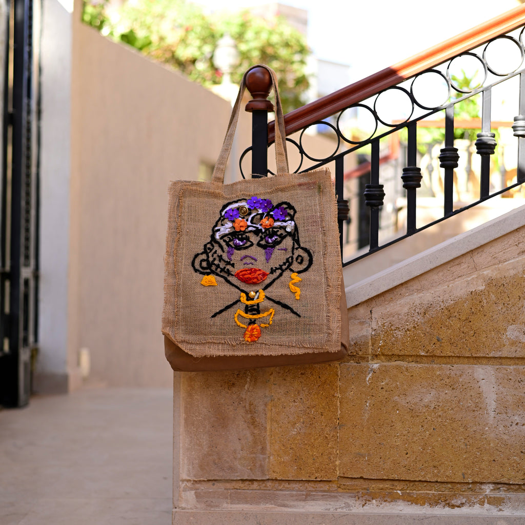 Cartoon burlap beach bag