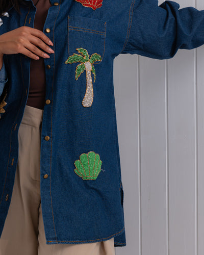 Denim Shirt with Handmade Summer Embroidery
