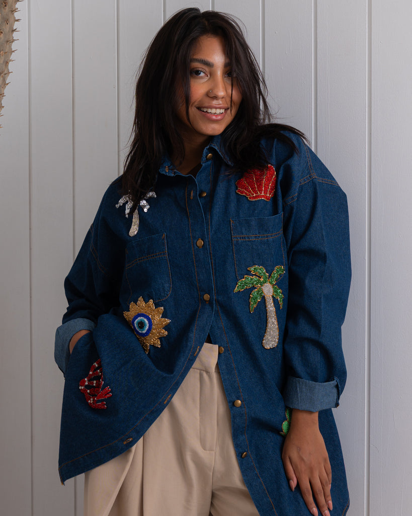 Denim Shirt with Handmade Summer Embroidery