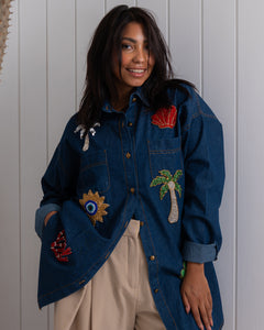 Denim Shirt with Handmade Summer Embroidery