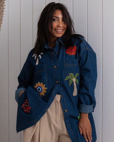 Denim Shirt with Handmade Summer Embroidery