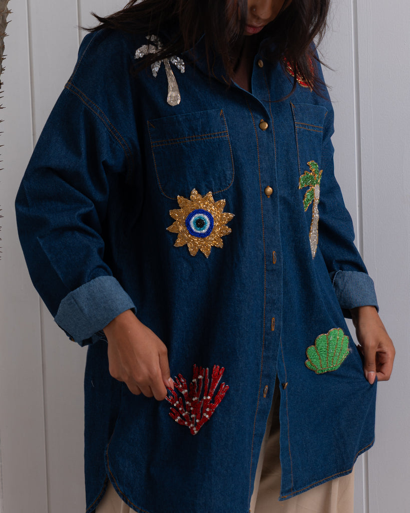 Denim Shirt with Handmade Summer Embroidery