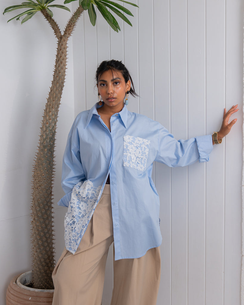 Poplin & Guipure Lace Freesize Shirt