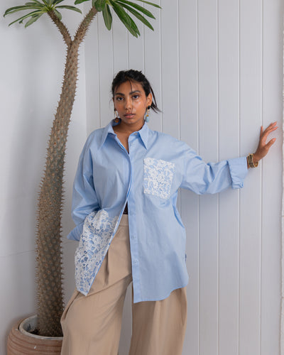 Poplin & Guipure Lace Freesize Shirt