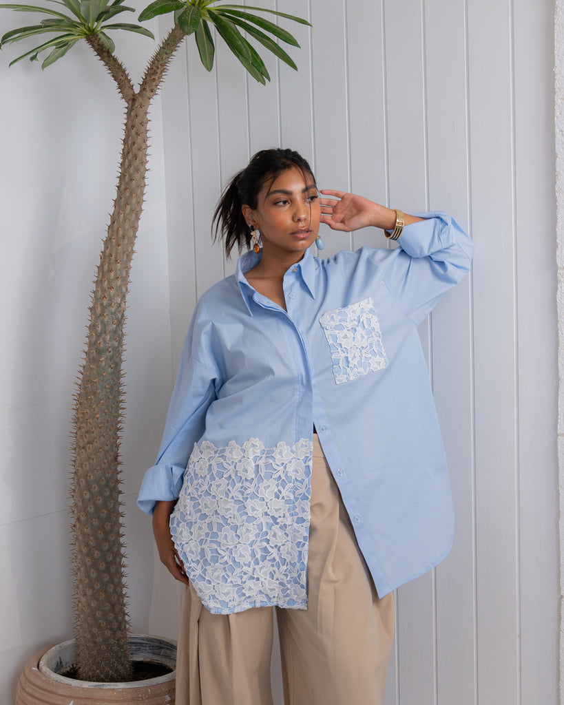 Poplin & Guipure Lace Freesize Shirt