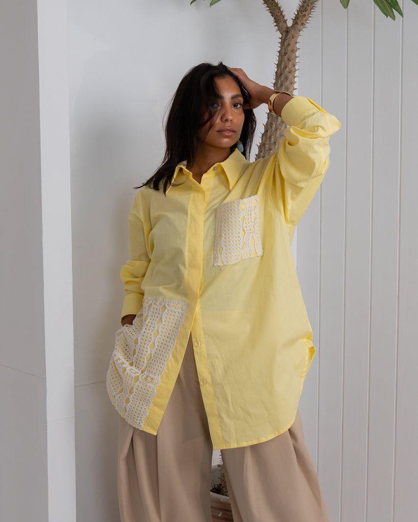 Poplin & Guipure Lace Freesize Shirt