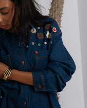 Load image into Gallery viewer, Denim Shirt with Handmade Summer buttons Embroidery