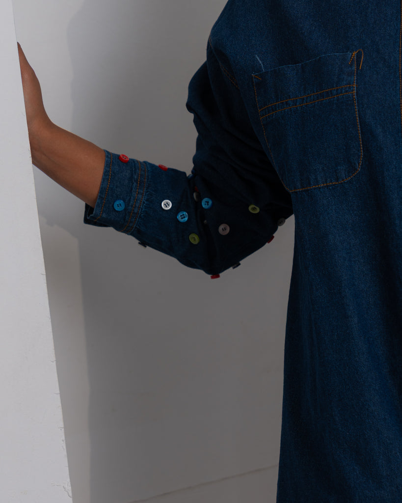 Denim Shirt with Handmade Summer buttons Embroidery