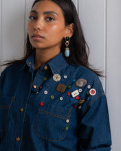 Load image into Gallery viewer, Denim Shirt with Handmade Summer buttons Embroidery