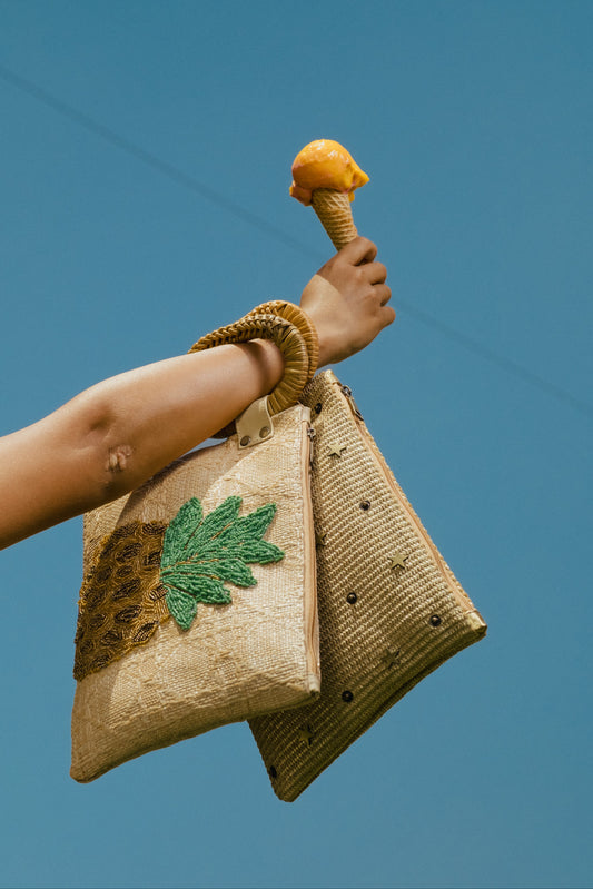 Pineapple embroidered clutch
