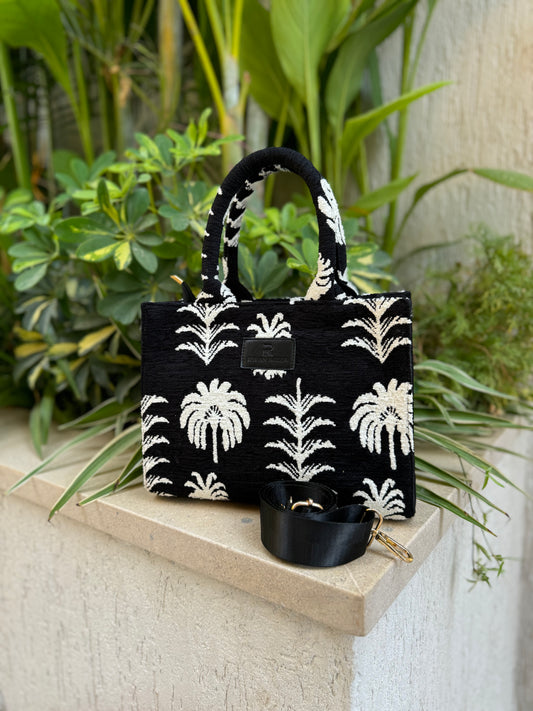 Black X white palms mini tote