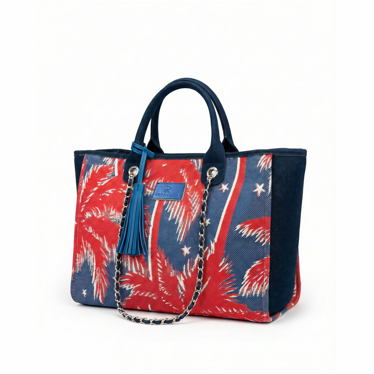 Red tropical embroidered tote bag