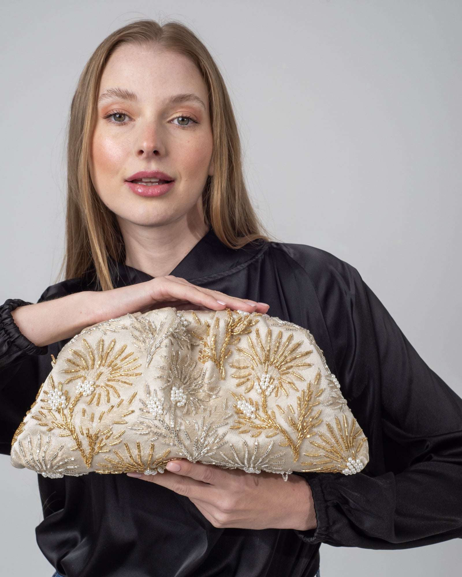 Dollas gold x ivory clutch