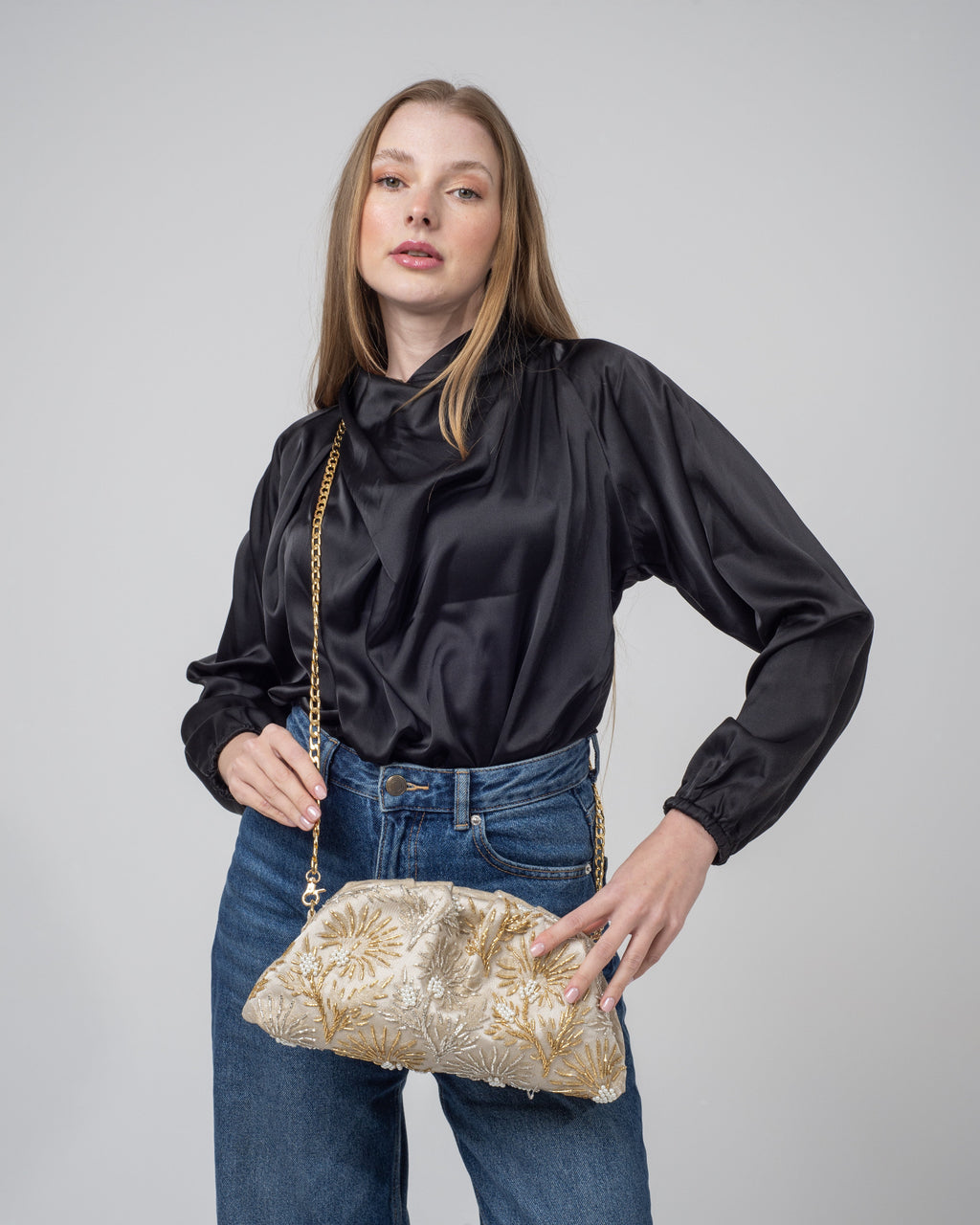 Dollas gold x ivory clutch