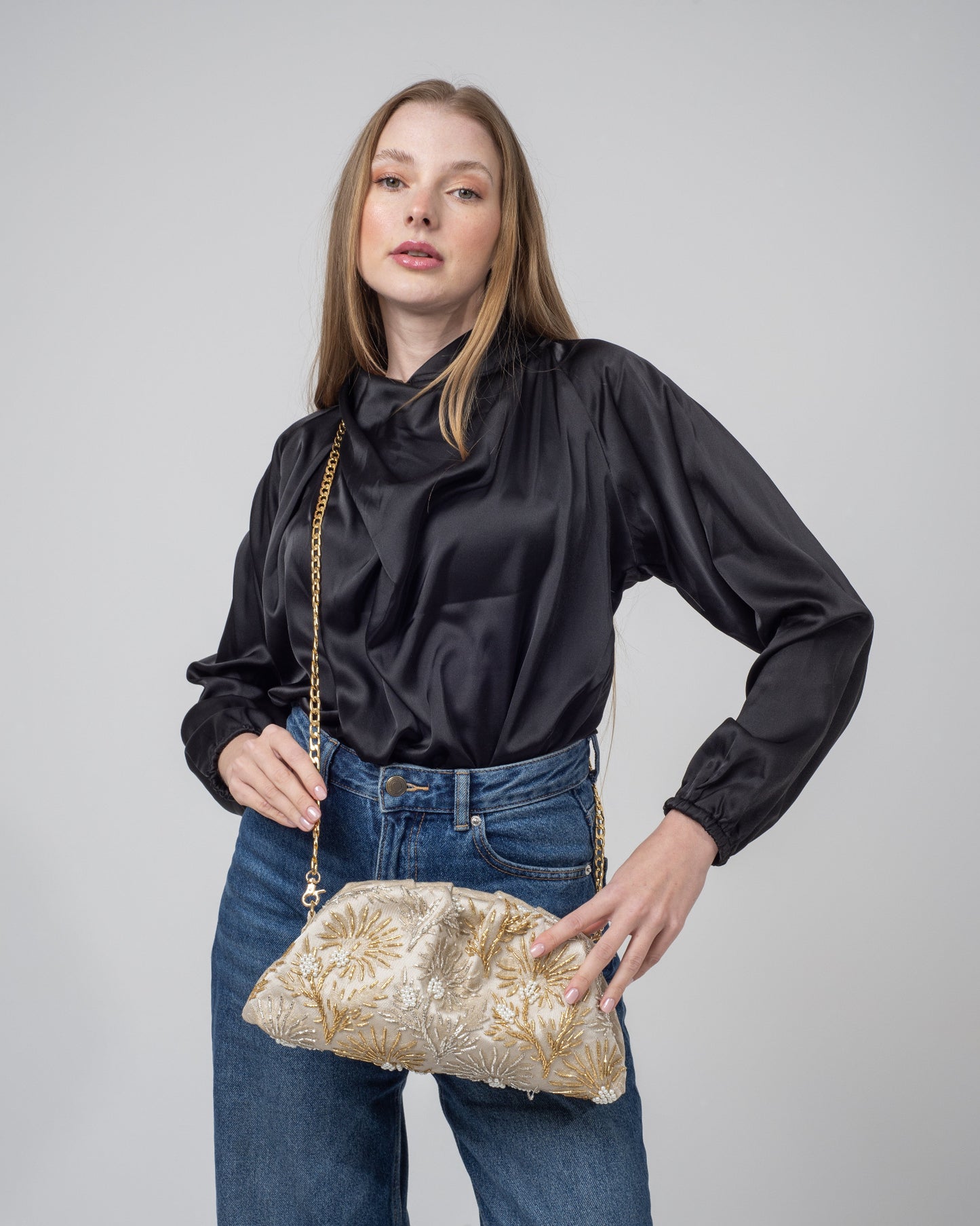 Dollas gold x ivory clutch