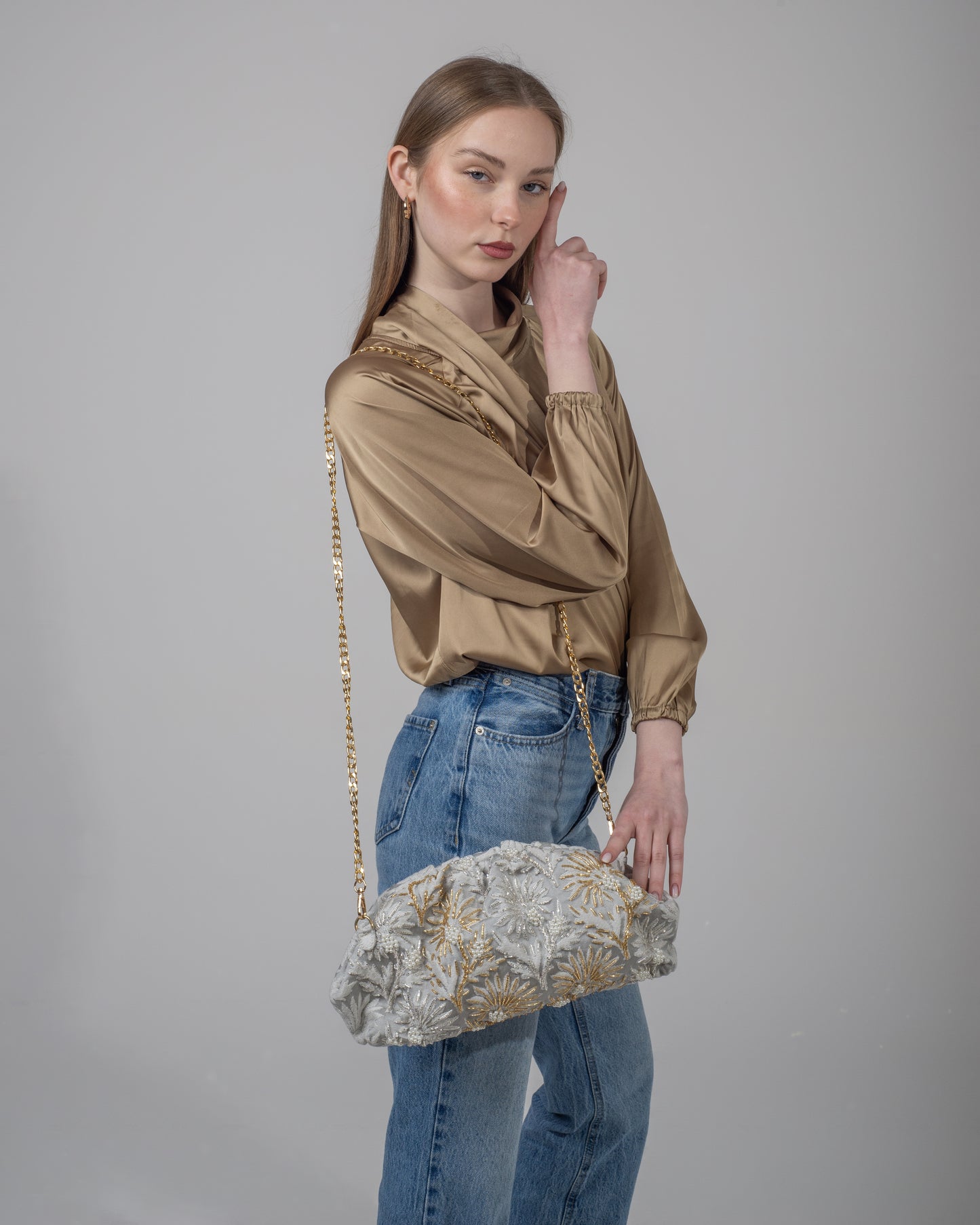 Dollas gold x ivory clutch