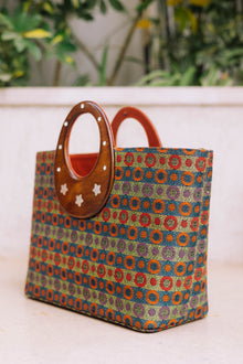 Load image into Gallery viewer, Wooden Handle Tote orange Edition